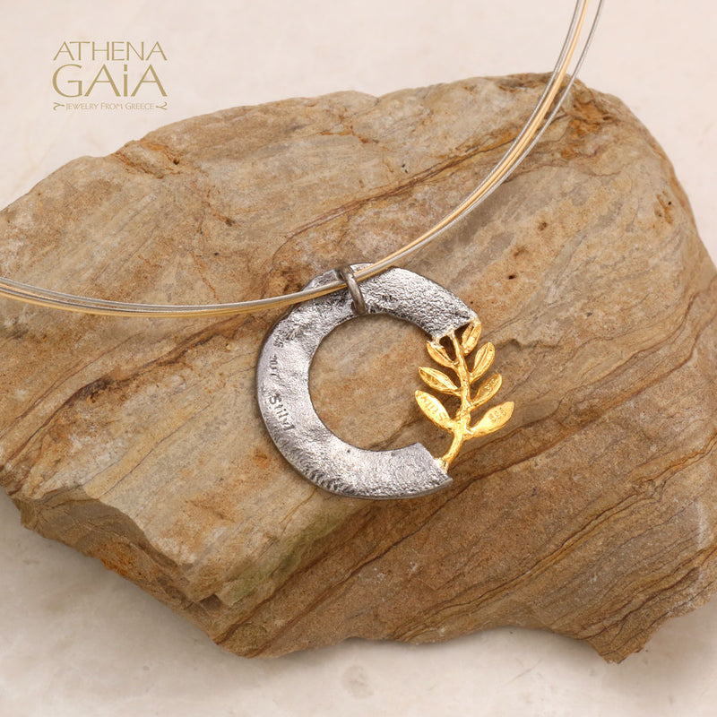 Open Circle Champion Olive Branch Necklace - 14k Gold & Sterling Silver