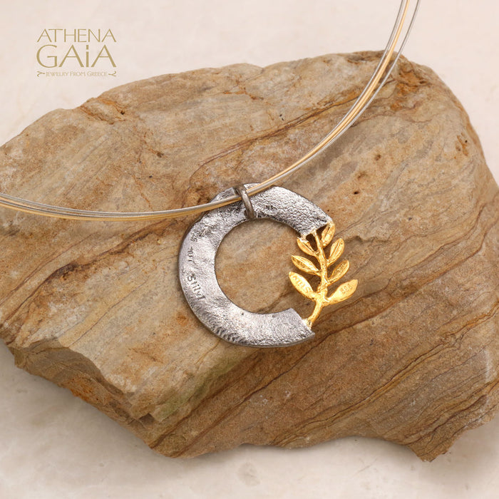 Open Circle Champion Olive Branch Necklace - 14k Gold & Sterling Silver