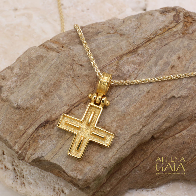 Shadow and Light Center Line Cross - 18k Gold - Greek Orthodox Cross