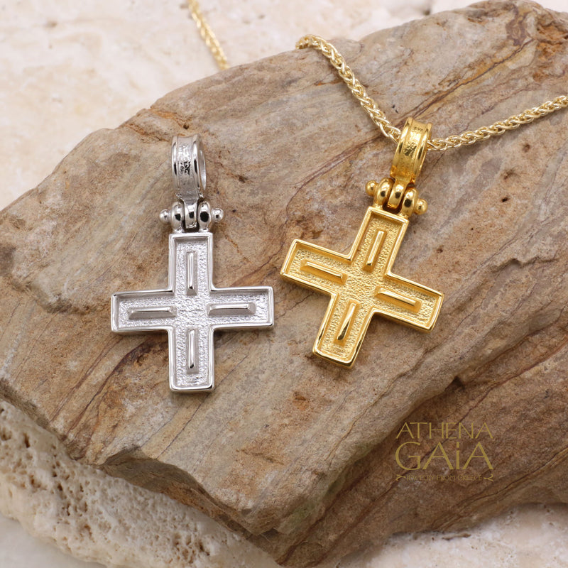 Shadow and Light Center Line Cross - 18k Gold - Greek Orthodox Cross