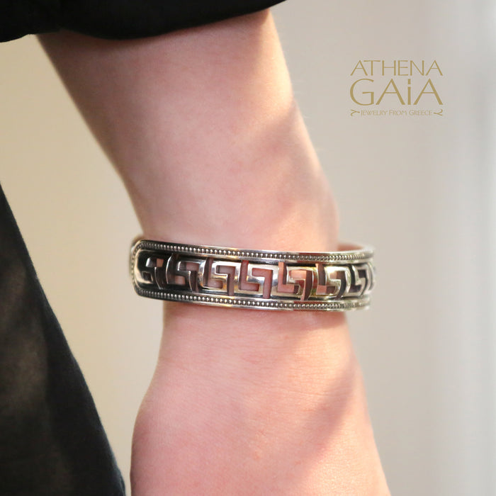 Greek Key Open Cuff Bracelet - Sterling Silver - Cuff Bracelet (In-Stock)