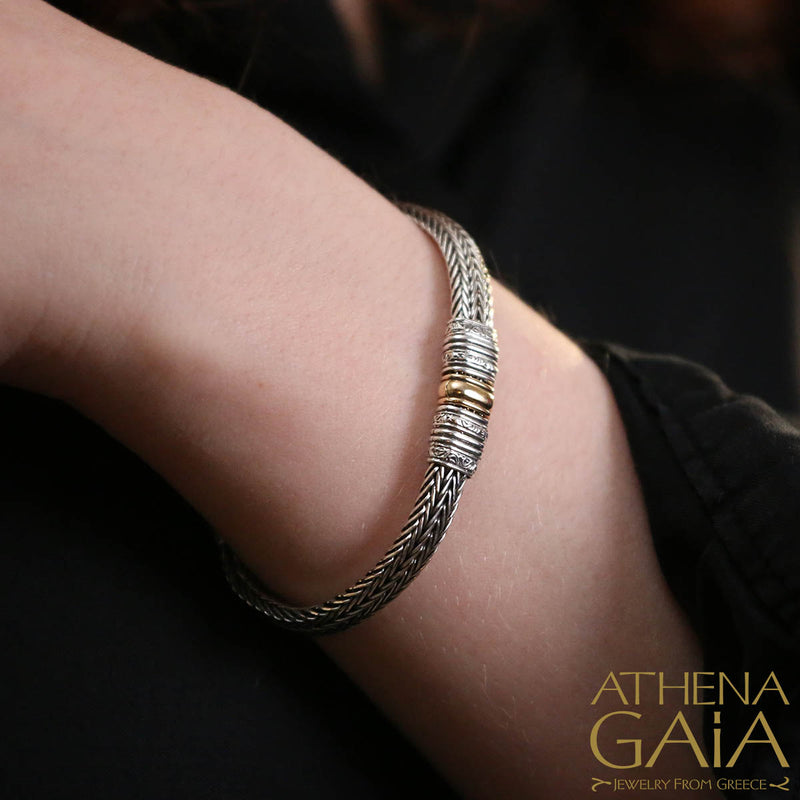 Wide Strap Bracelet - 18k Gold & Sterling Silver Bracelet