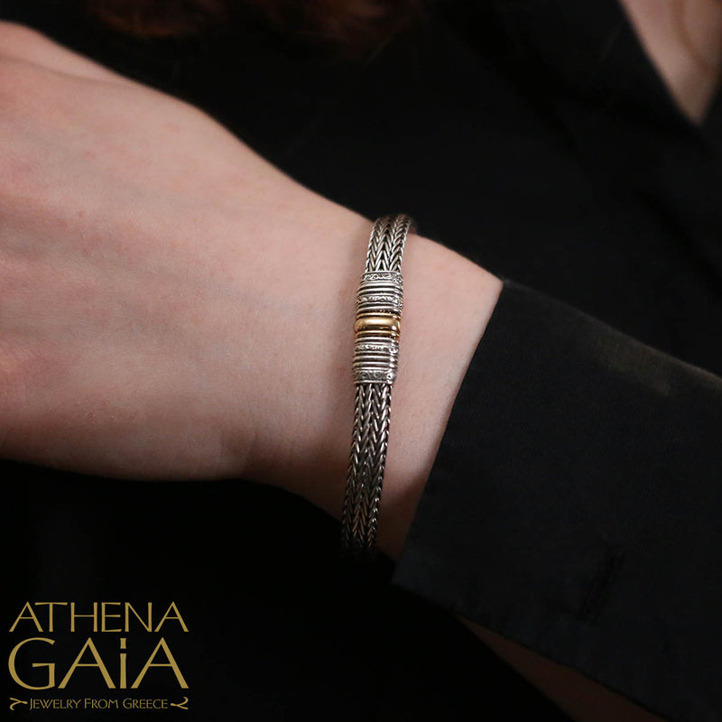 Wide Strap Bracelet - 18k Gold & Sterling Silver Bracelet