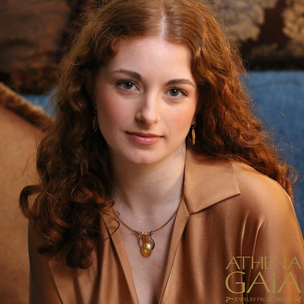 Chelys Lyre Necklace (Large) - Gold Plated Sterling Silver Necklace (In-Stock)