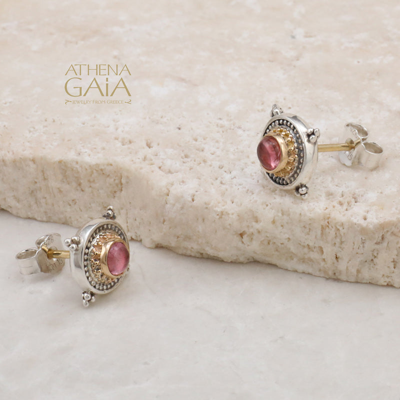 Cyclades Circle Stud Earrings - 18k Gold and Sterling Silver