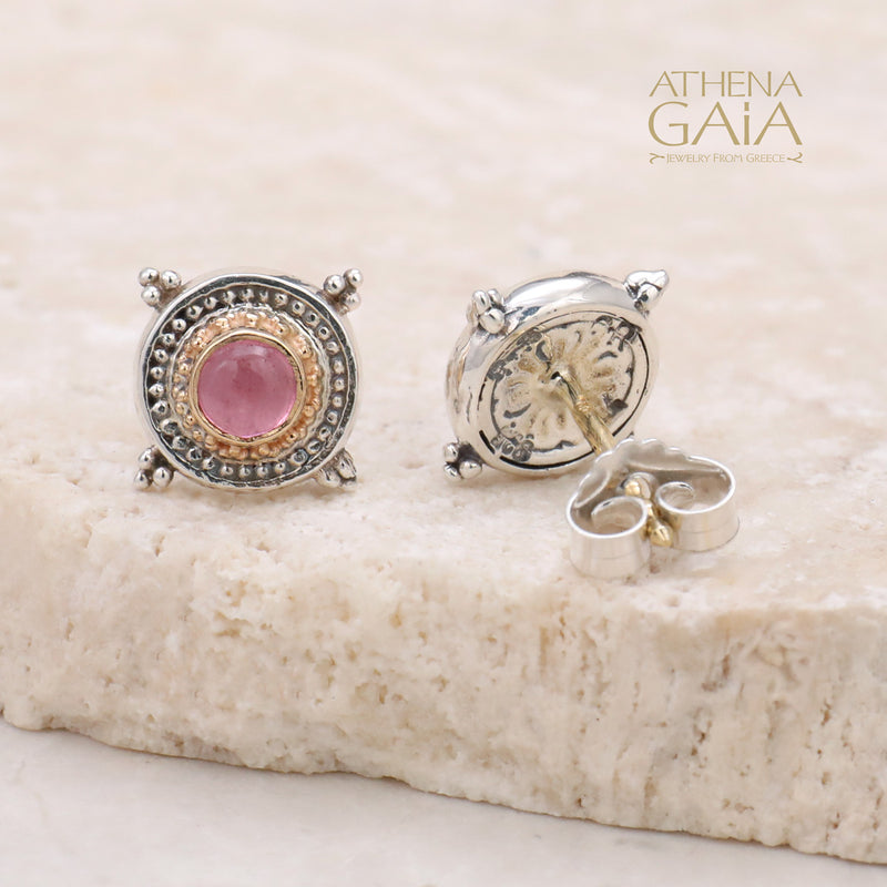 Cyclades Circle Stud Earrings - 18k Gold and Sterling Silver