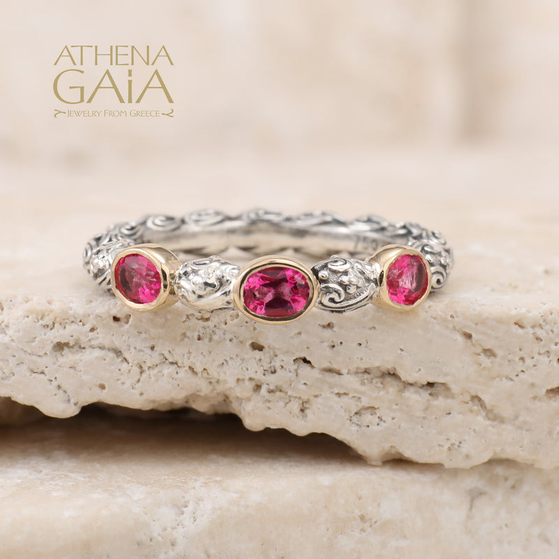 Meadow Breeze Triple Oval Stone Ring - 18k Gold & Sterling Silver Ring - Stackable Ring