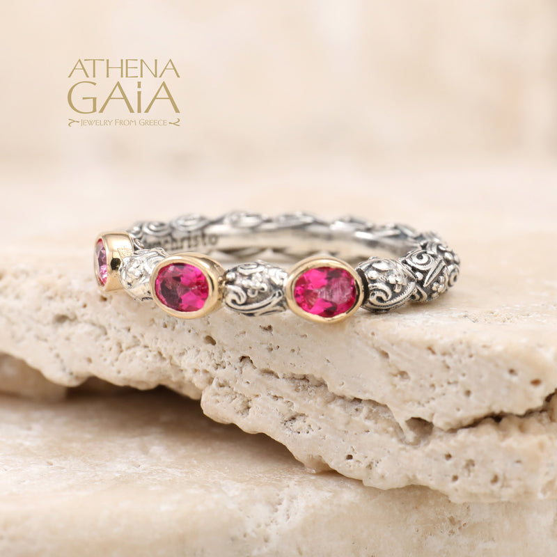 Meadow Breeze Triple Oval Stone Ring - 18k Gold & Sterling Silver Ring - Stackable Ring