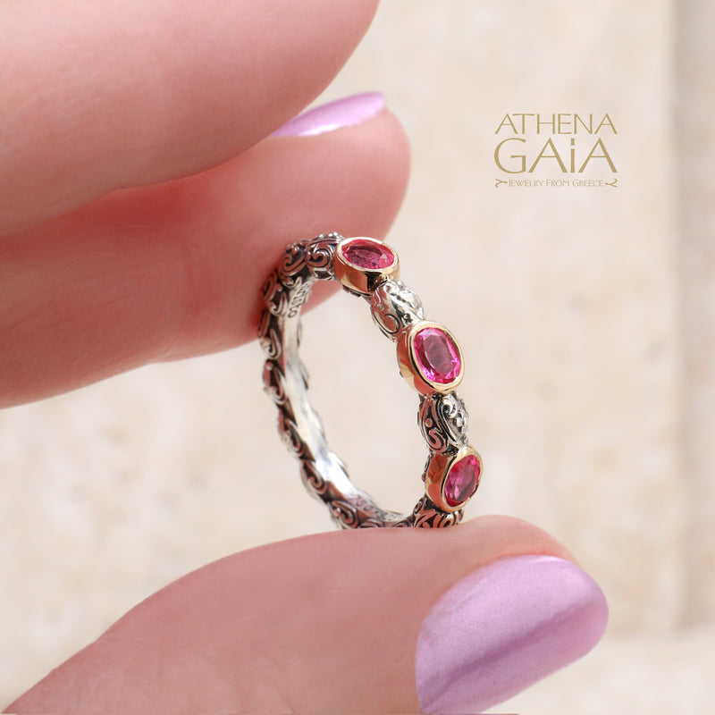 Meadow Breeze Triple Oval Stone Ring - 18k Gold & Sterling Silver Ring - Stackable Ring