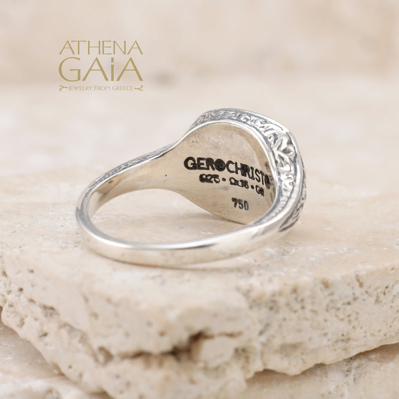 Mediterranean Square Pinky Ring - 18k Gold & Sterling Silver Ring - Club Ring