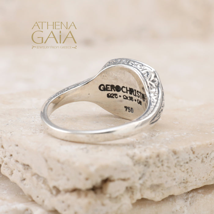 Mediterranean Square Pinky Ring - 18k Gold & Sterling Silver Ring - Club Ring