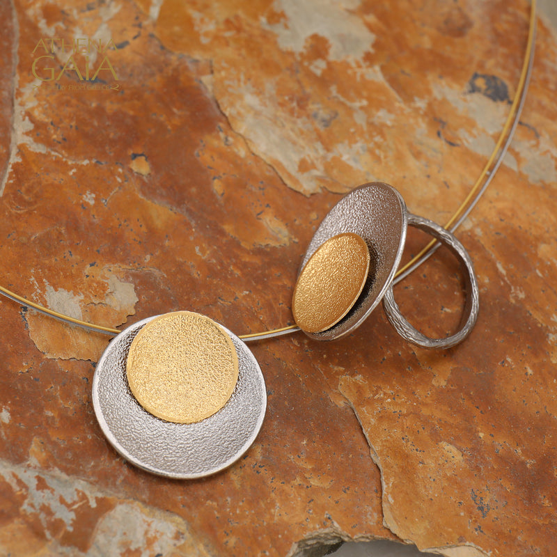 Desert Eclipse Pendant Necklace - Gold Plated Sterling Silver Necklace