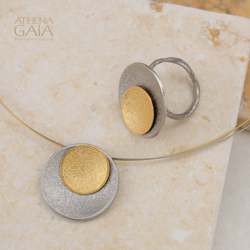 Desert Eclipse Pendant Necklace - Gold Plated Sterling Silver Necklace