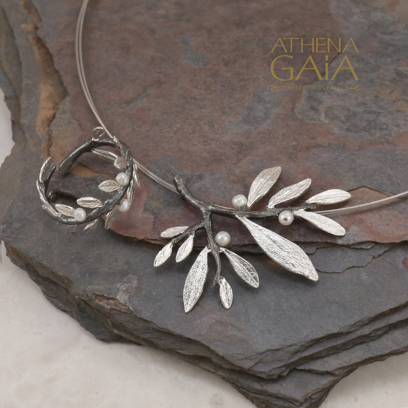 Pearl Olive Noir Cluster Sterling Necklace - Sterling Silver Necklace