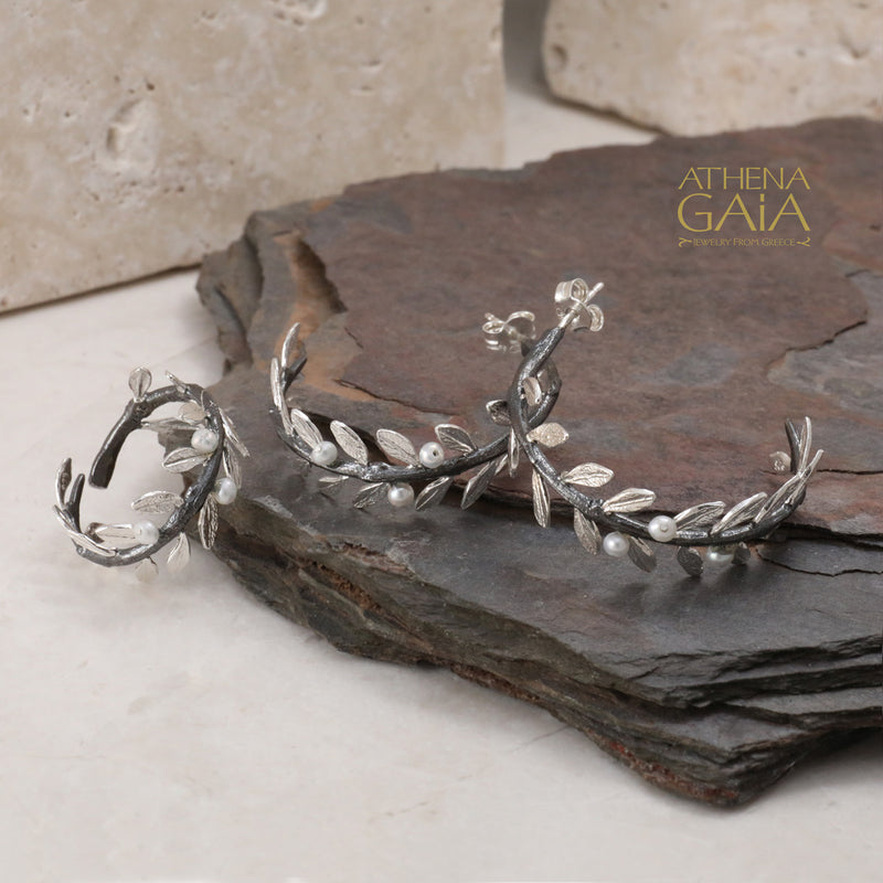 Pearl Olive Noir Full Twig Silver Ring - Sterling Silver Ring
