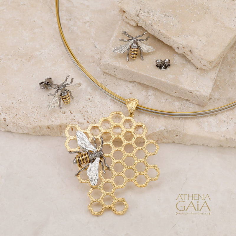 Sweet Honeybee Post Earrings (Medium) - Gold Plated Sterling Silver -  Post Earrings