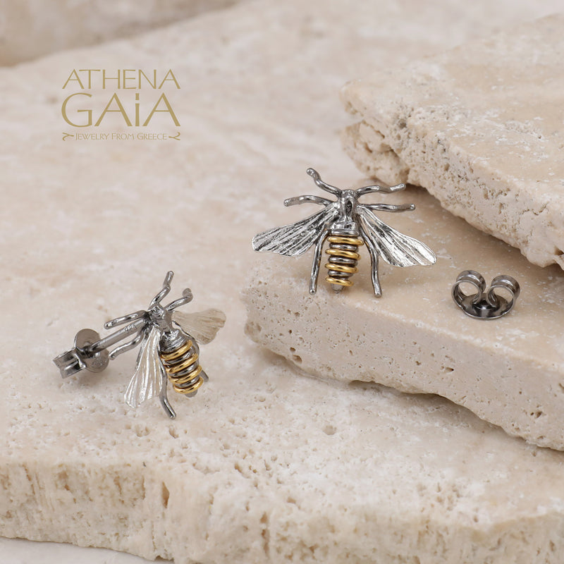 Sweet Honeybee Post Earrings (Medium) - Gold Plated Sterling Silver -  Post Earrings