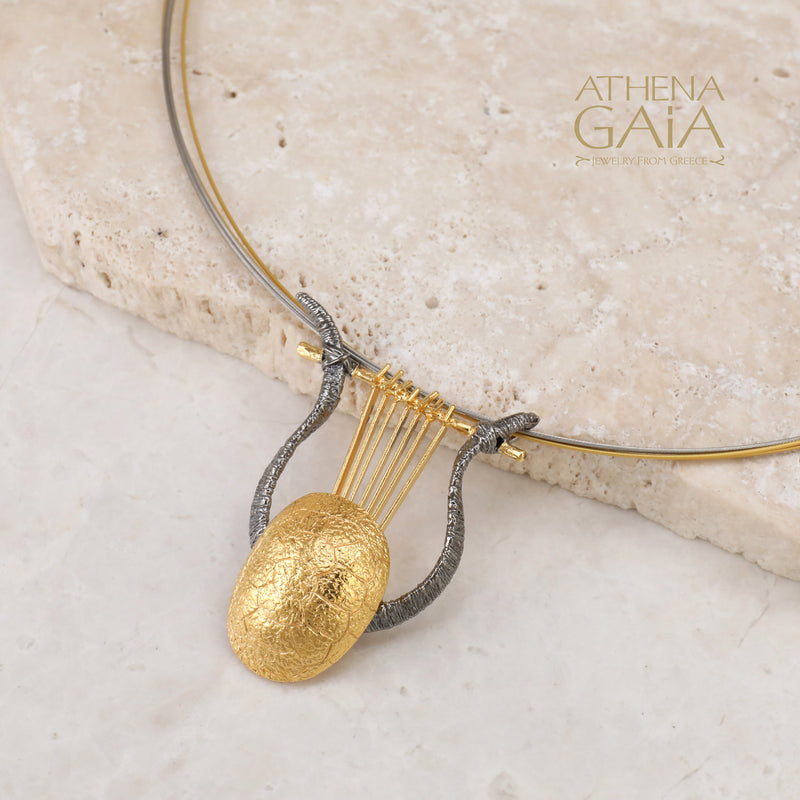 Chelys Lyre Necklace (Large) - Gold Plated Sterling Silver Necklace