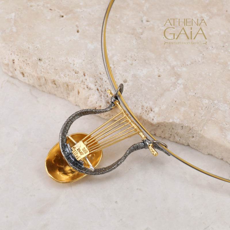 Chelys Lyre Necklace (Large) - Gold Plated Sterling Silver Necklace