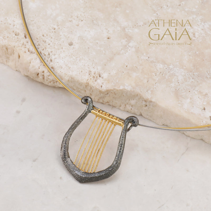 Lyre Necklace (Small) - Gold Plated Sterling Silver Necklace