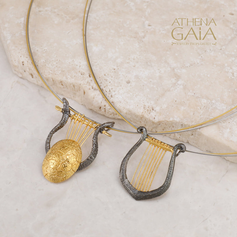 Greek Lyre Necklace (Large) - Gold Plated Sterling Silver Necklace (In-Stock)