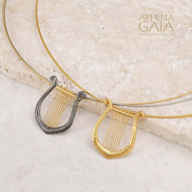 Lyre Necklace (Small) - Gold Plated Sterling Silver Necklace