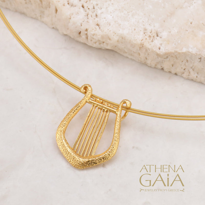 Lyre Necklace (Small) - Gold Plated Sterling Silver Necklace