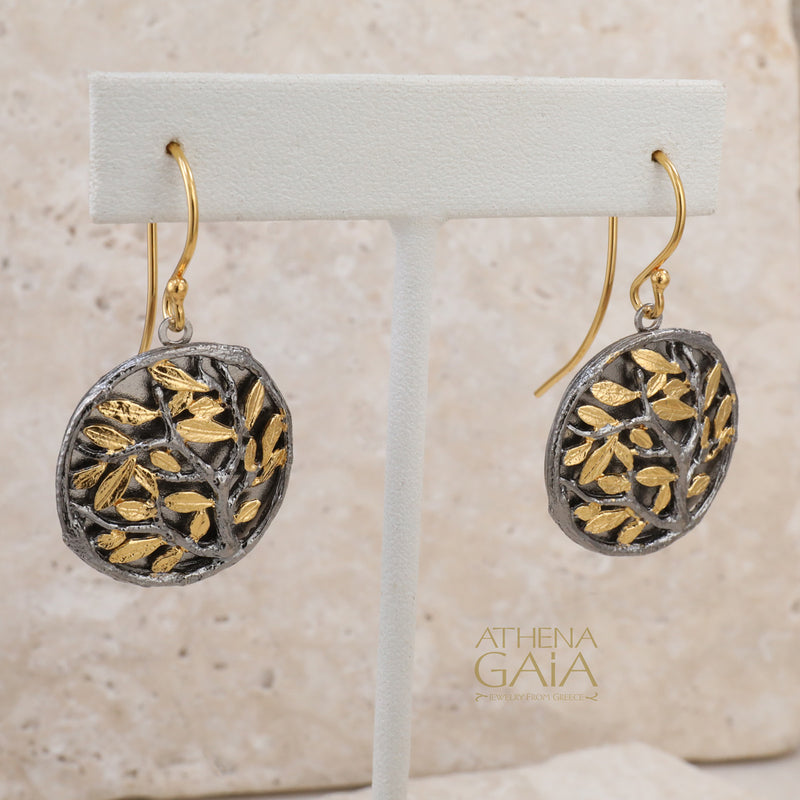 Circle Olive Tree Earrings - Gold Plated Sterling Silver Earrings