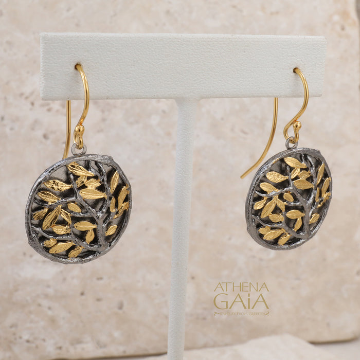 Circle Olive Tree Earrings - Gold Plated Sterling Silver Earrings