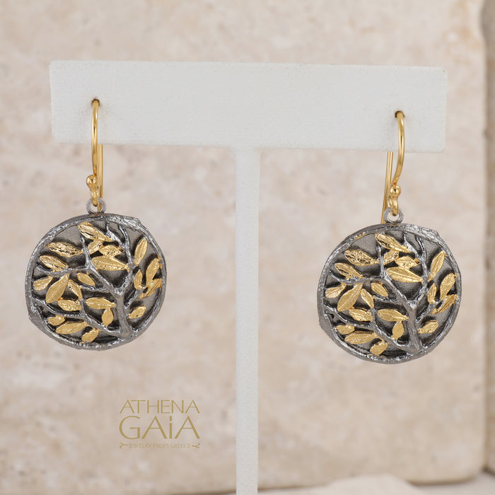 Circle Olive Tree Earrings - Gold Plated Sterling Silver Earrings
