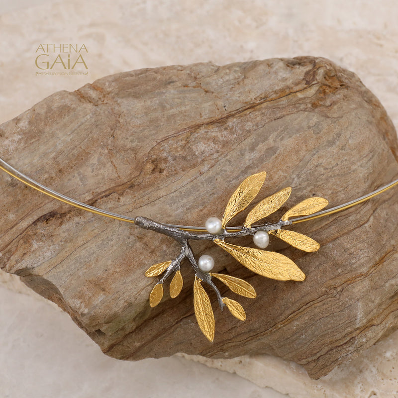 Pearl Olive Cluster Necklace - Gold Plated Sterling Silver Necklace