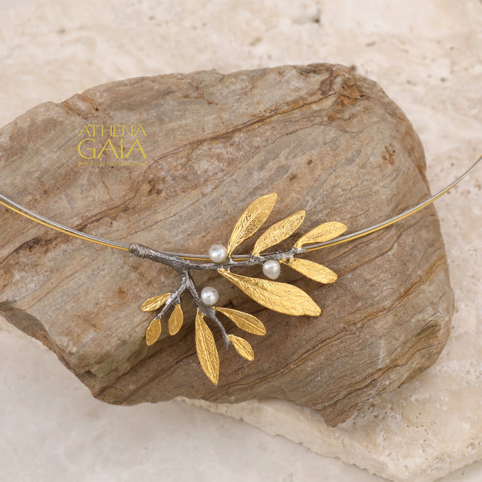 Pearl Olive Cluster Necklace - Gold Plated Sterling Silver Necklace