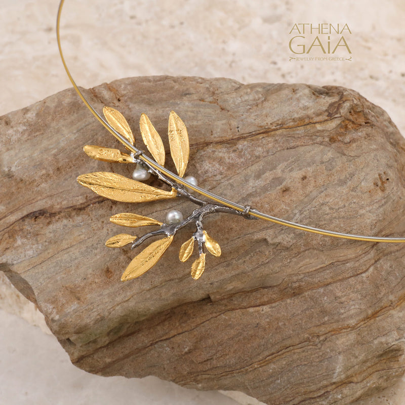 Pearl Olive Cluster Necklace - Gold Plated Sterling Silver Necklace