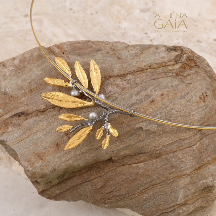 Pearl Olive Cluster Necklace - Gold Plated Sterling Silver Necklace