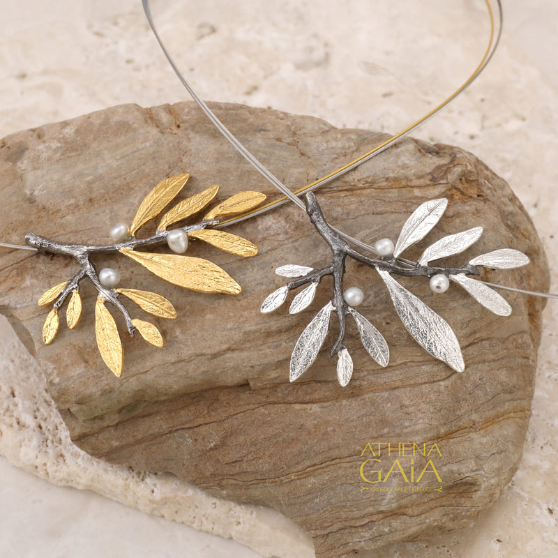 Pearl Olive Cluster Necklace - Gold Plated Sterling Silver Necklace