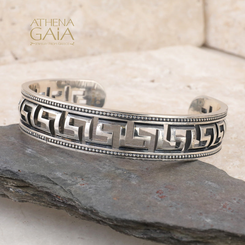 Greek Key Open Cuff Bracelet - Sterling Silver - Cuff Bracelet