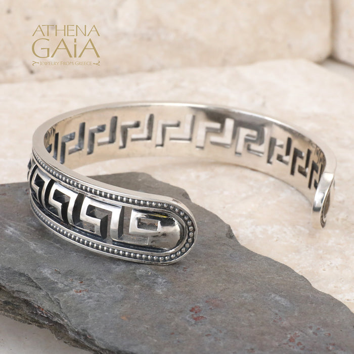 Greek Key Open Cuff Bracelet - Sterling Silver - Cuff Bracelet