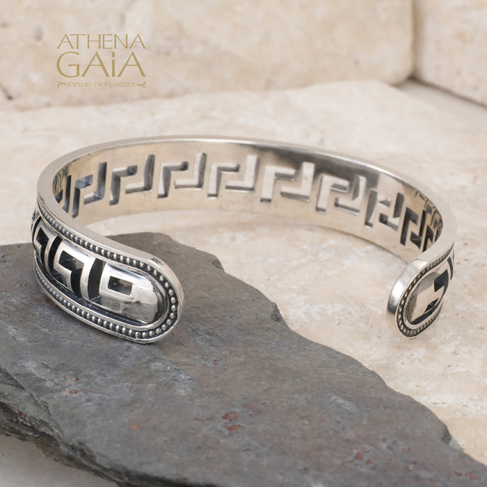 Greek Key Open Cuff Bracelet - Sterling Silver - Cuff Bracelet (In-Stock)