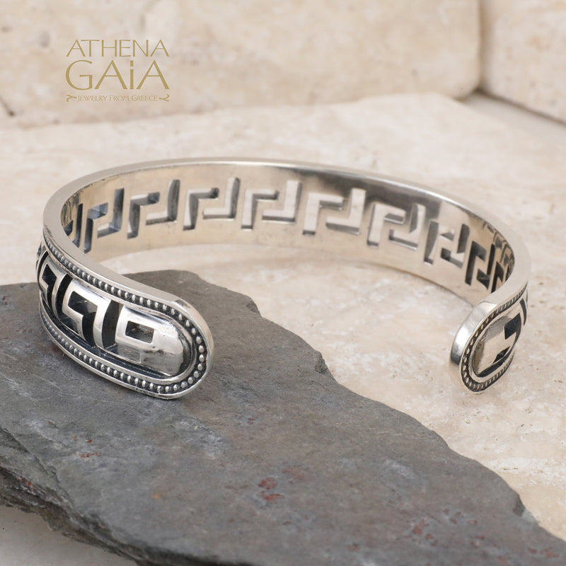 Greek Key Open Cuff Bracelet - Sterling Silver - Cuff Bracelet
