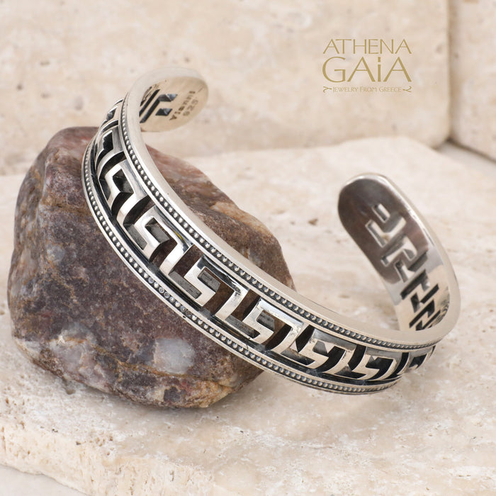 Greek Key Open Cuff Bracelet - Sterling Silver - Cuff Bracelet