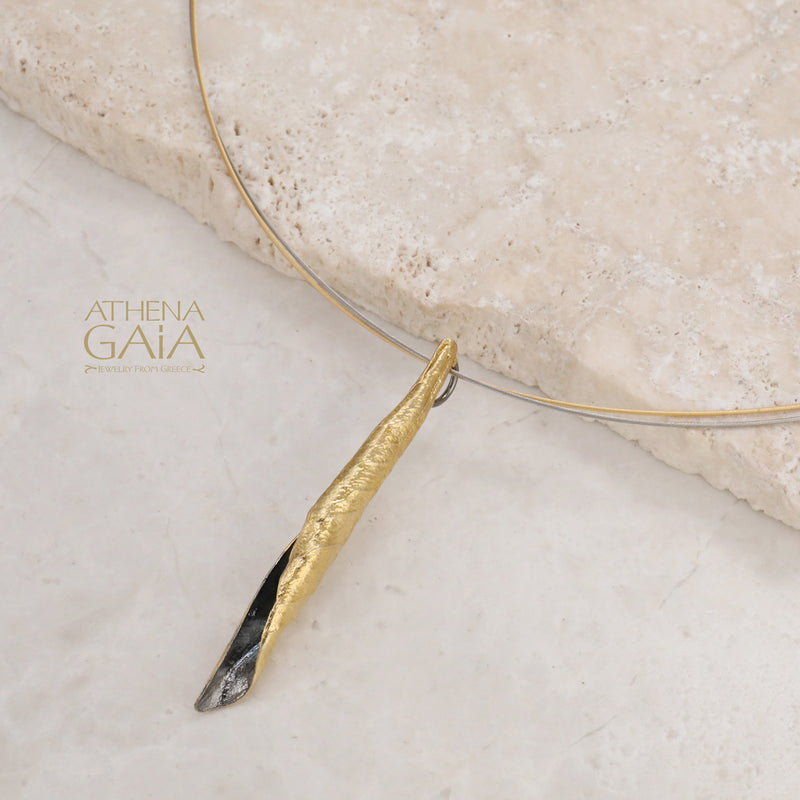 Long Curled Leaf Pendant - Gold Plated Sterling Silver Necklace