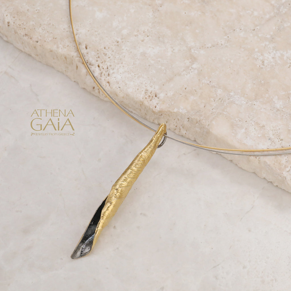 Long Curled Leaf Pendant - Gold Plated Sterling Silver Necklace (In-Stock)