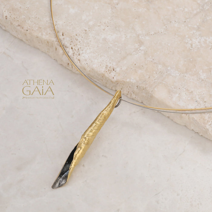 Long Curled Leaf Pendant - Gold Plated Sterling Silver Necklace (In-Stock)