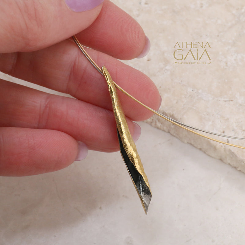 Long Curled Leaf Pendant - Gold Plated Sterling Silver Necklace (In-Stock)