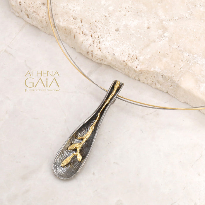 Spoon Twig Necklace - Handmade Greek Gold Plated Sterling Silver