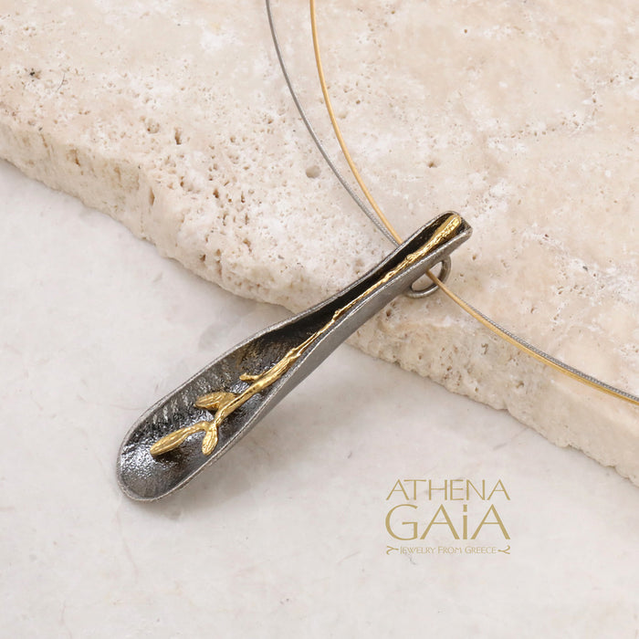 Spoon Twig Necklace - Handmade Greek Gold Plated Sterling Silver (In-Stock)