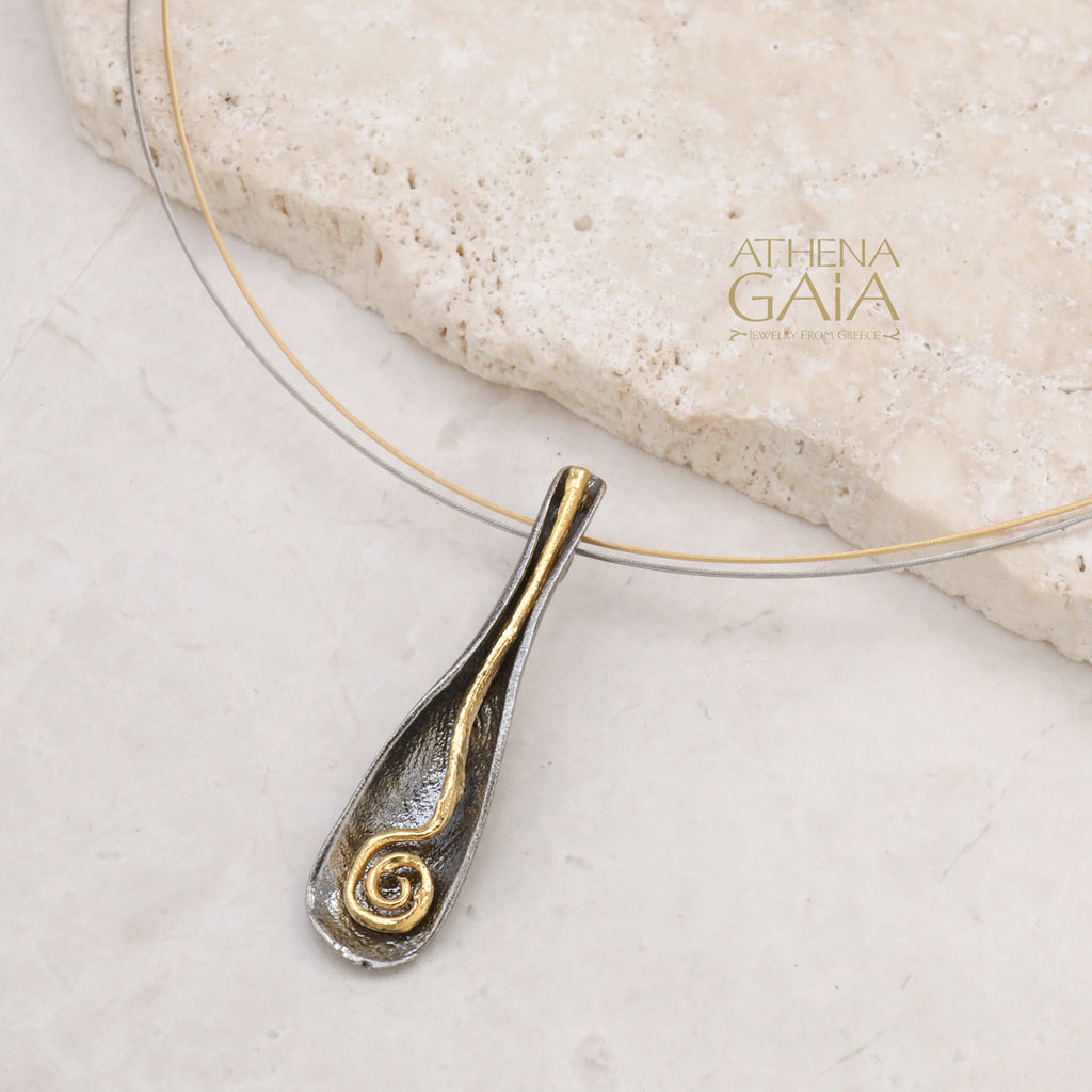 Spoon Spiral Necklace - Handmade Greek Gold Plated Sterling Silver (In-Stock)