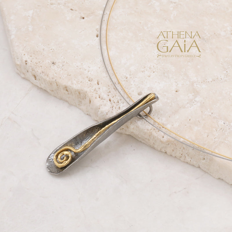 Spoon Spiral Necklace - Handmade Greek Gold Plated Sterling Silver