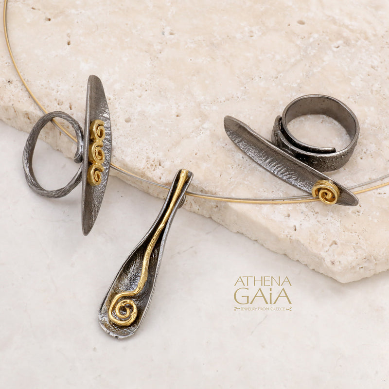 Spoon Spiral Necklace - Handmade Greek Gold Plated Sterling Silver
