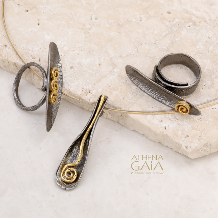 Spoon Spiral Necklace - Handmade Greek Gold Plated Sterling Silver